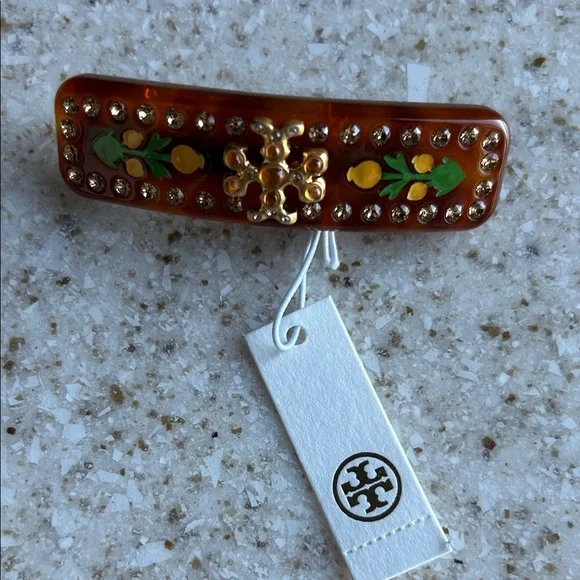Tory Burch Brown and Gold Embellished Hair Clip - Picture 2 of 7